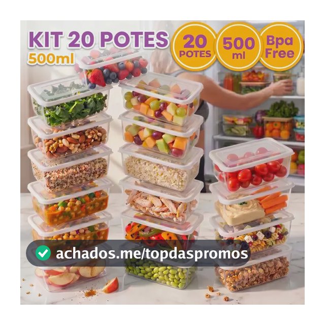Kit 20 Potes 500ml Transparente Marmita Fitness Bpa Free Reutilizável Tampa Hermética Micro E Freezer Mantimentos Ponte Lar Utilidades