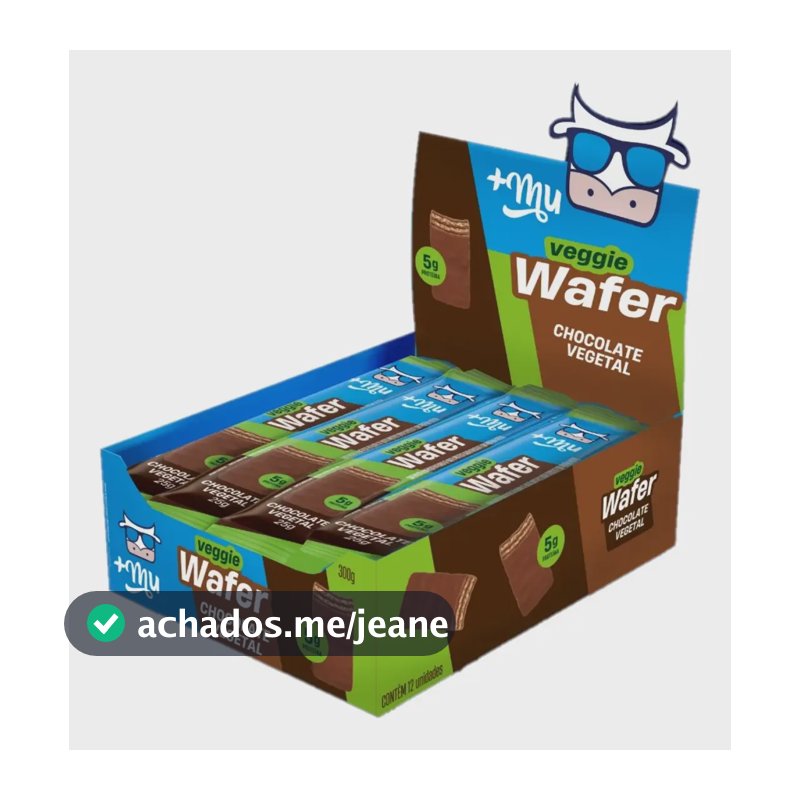 Barra de proteínas +Mu Chocowafer Proteico Vegetal Sabor Chocolate Caixa x 300g 12 un