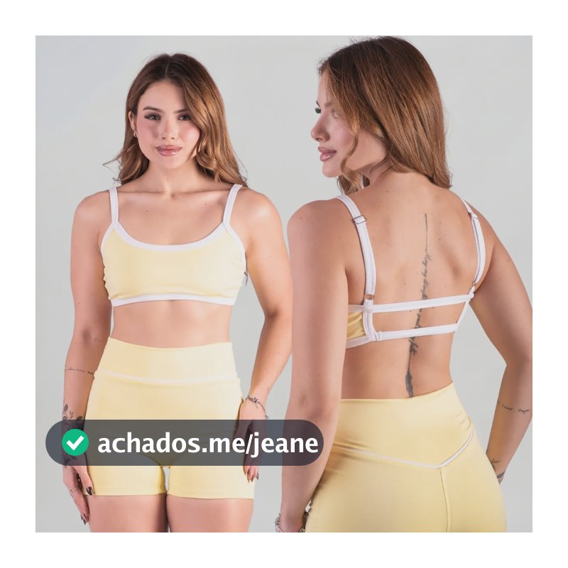 Conjunto Fitness Feminino Top Shorts Forrado Alça Ajustável Amarelo Liso G-veste Do 42 Ao 44