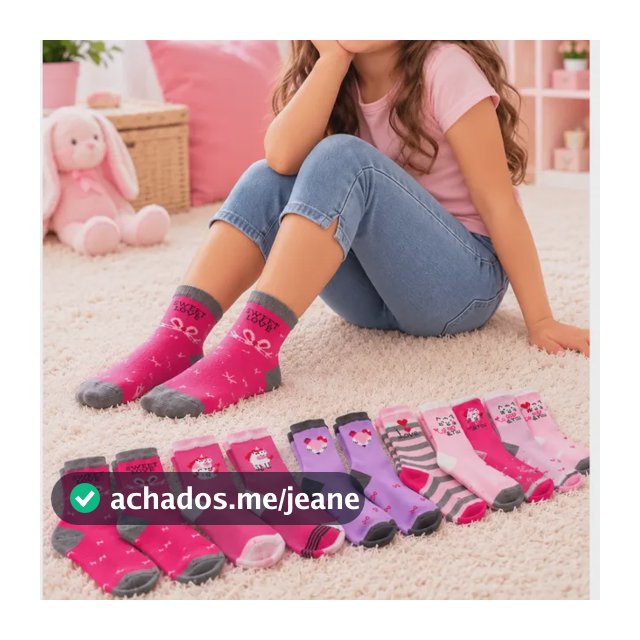 Kit 12 Pares Meia Infantil Cano Alto Feminina 0 A 12 Anos