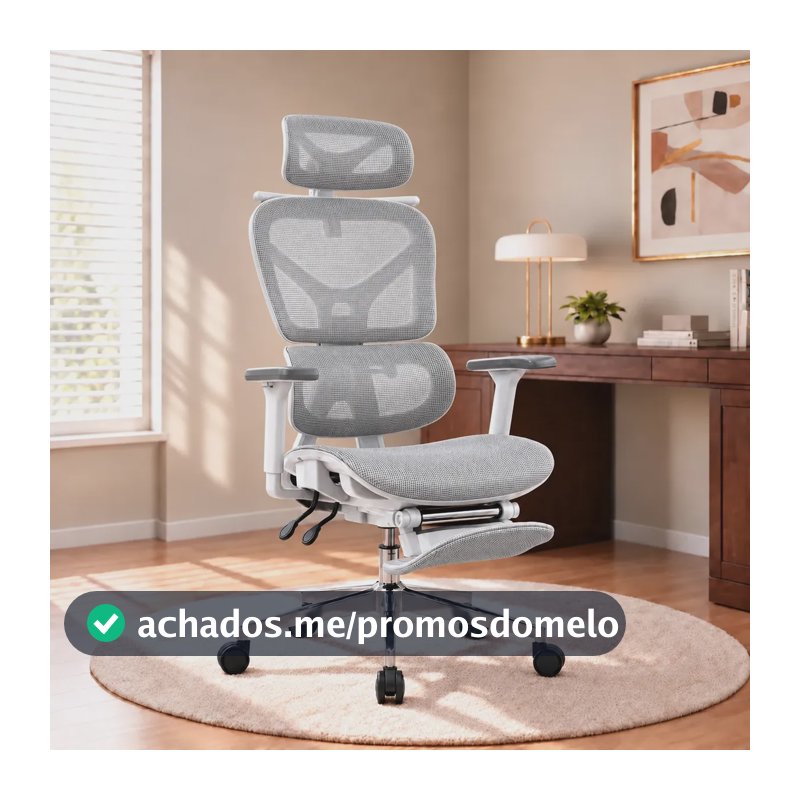 Cadeira de Escritório Presidente Sweet Studio Ergonômica Cinza Com Apoio Lombar e Para Pés