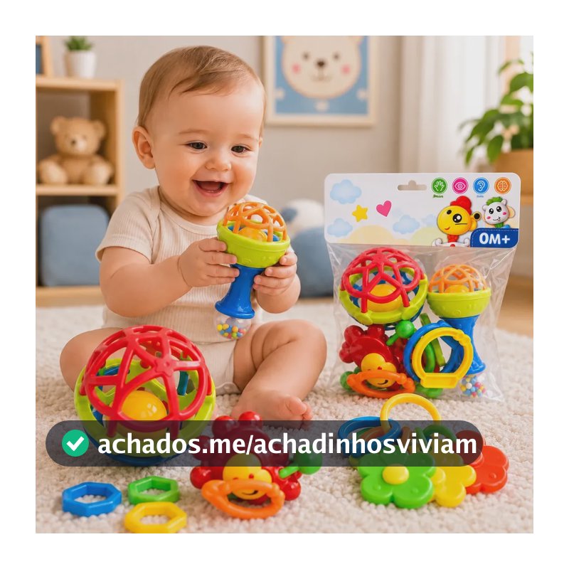 Chocalho Mordedor Kit 8pçs Brinquedo Colorido Sensorial Baby Sortido Infantil