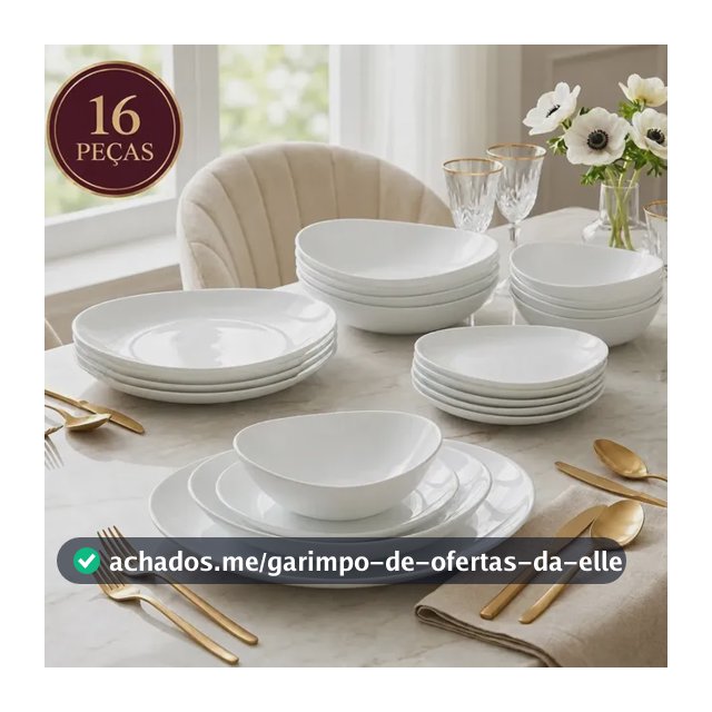 Aparelho Jogo Kit De Jantar 16 Peças Opalino Branco Pratos E Bowl Mesa Moderno Côncavo Resistente Sólar