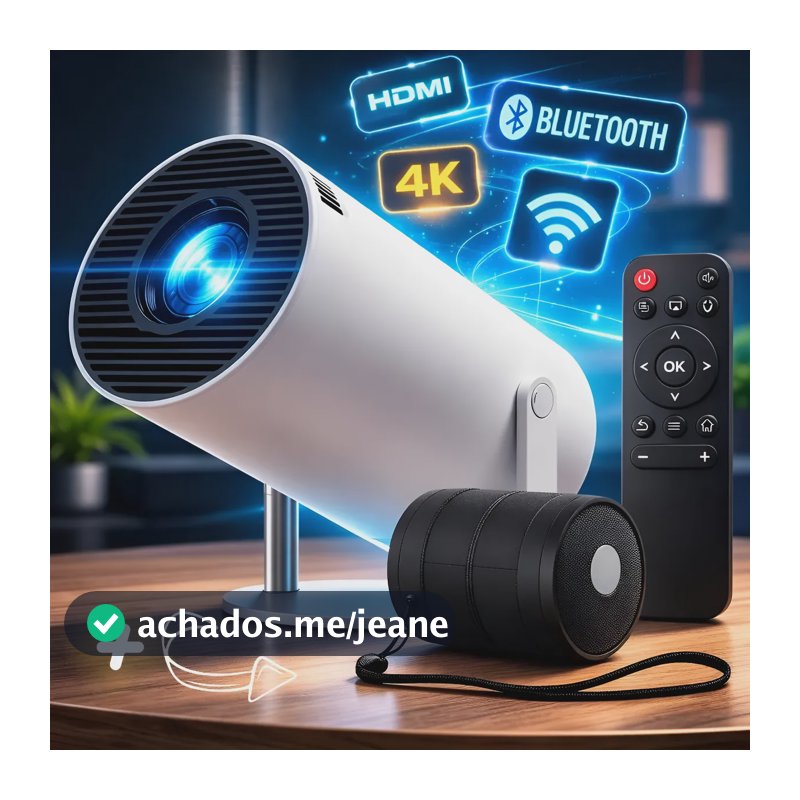 Projetor Hy300 Android Smart Wifi + Caixa De Som Bluetooth Branco