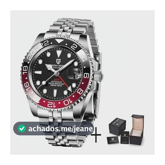 Relógio de Pulso Pagani Design PD-1662 Movimento Automático GMT Mecânico Cristal de Safira Resistente a Água 10 ATM Cor Prata/Preto/Vermelho