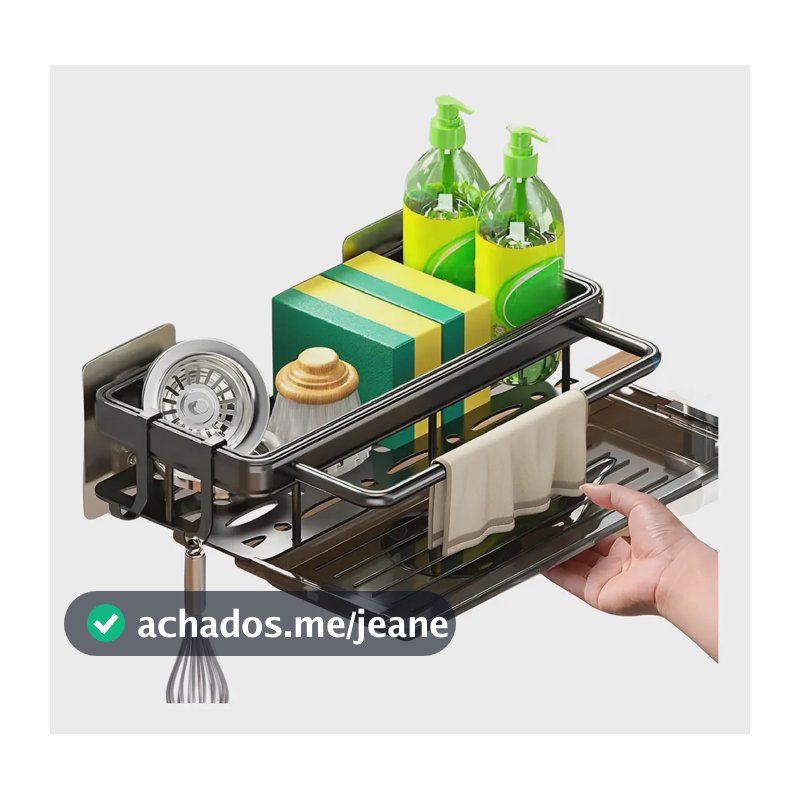 Pia Porta Detergente Esponja Suporte Cozinha Não Fura Parede Preto