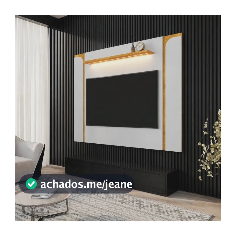 Painel Para Tv Até 75 Polegadas Maresias Com Led 180cm Sala Off-white/naturalle