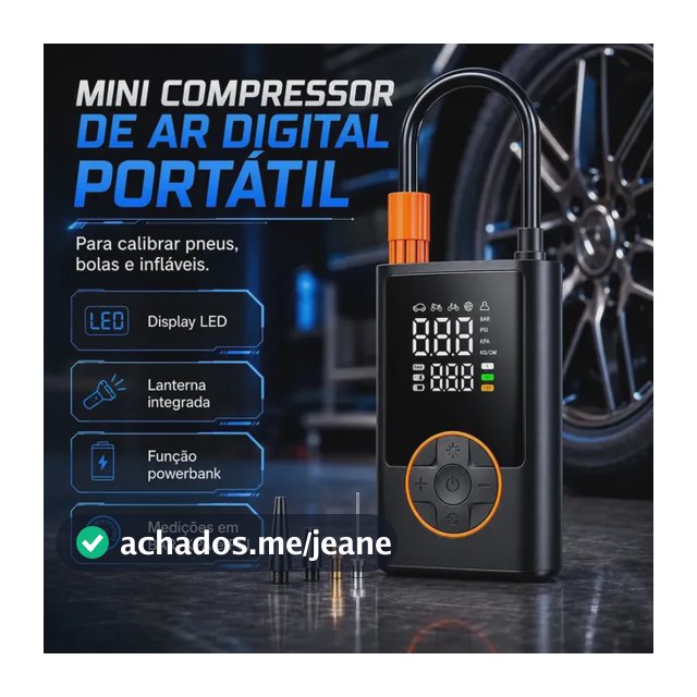 Compressor Portátil Car Air Pump Digital Com Visor Para Carro Moto Bike Calibrador De Pneu Multifuncional