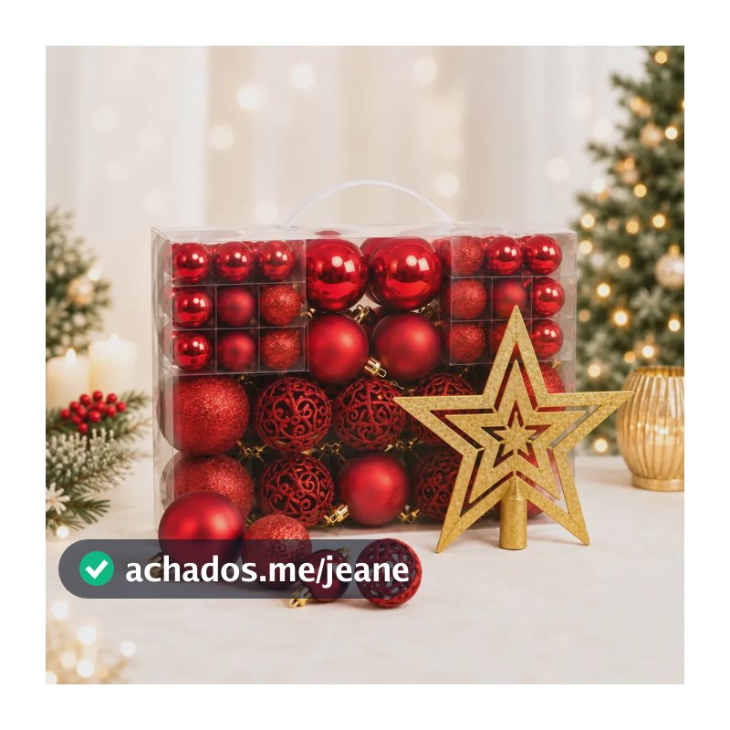 Kit Maleta 50 Bolas Pendentes + Estrela Ponteira Para Árvore De Natal Decoração Natalina Premium - Vermelha