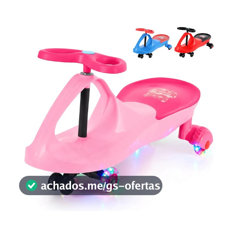 Carrinho Rolimã Car Drift Infantil Volante Gira 360° Triciclo Com Roda Led Colorido Cor Rosa JustFun Brinquedos