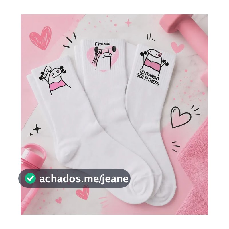 Kit 6 Meias 3 Pares Divertida Flork Malhando Academia Treino Branco Un