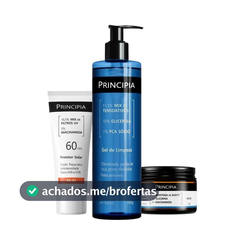 Kit Principia para Rotina de Skincare Pele Sensível com Protetor Solar FPS 60