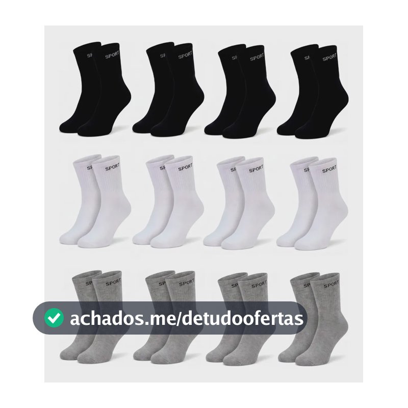 12 Pares De Meias Masculinas Cano Alto Grossa Algodão Oferta Sortida Liso Un