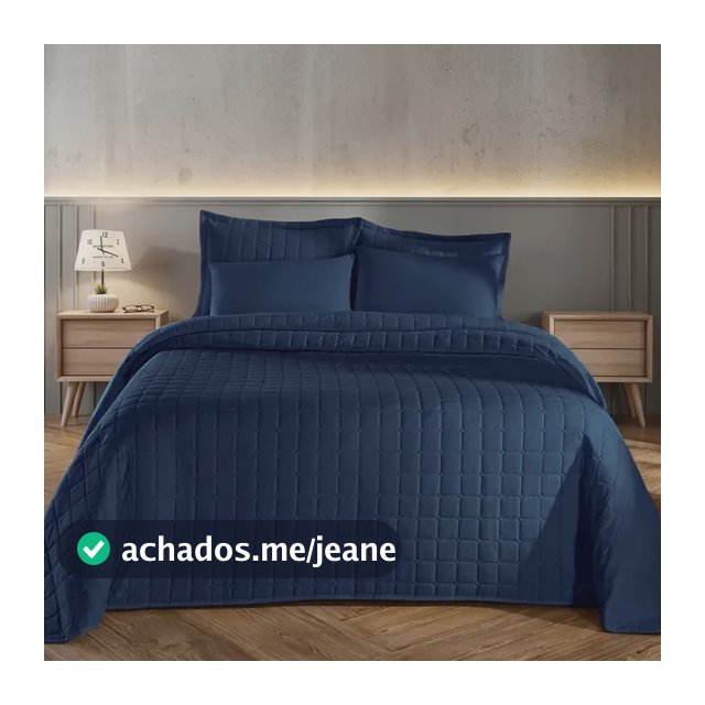 Kit Colcha Cobre Leito Queen Percal 400 Fios Dupla Face 3pcs Azul-marinho