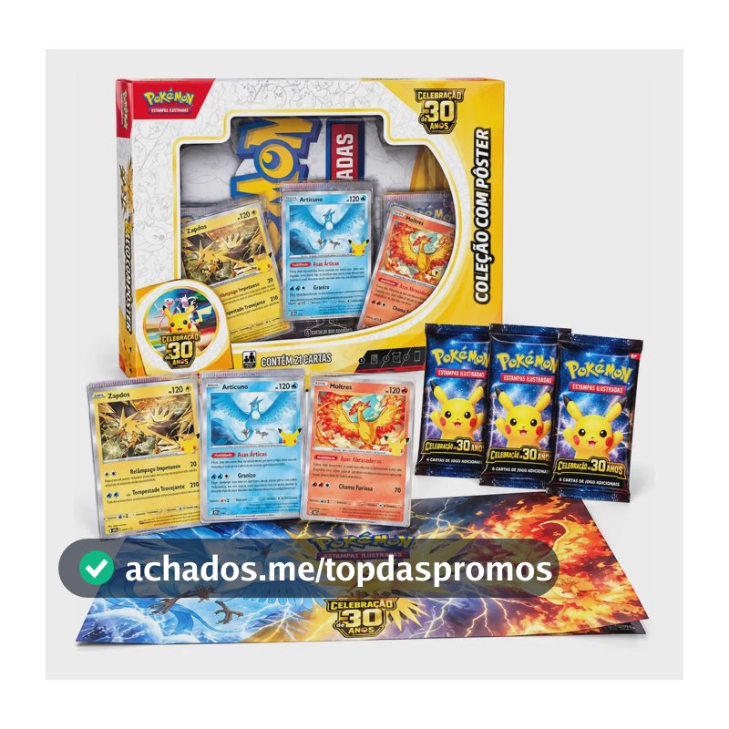 Pokémon 30 Anos Jogo De Cartas Com Pôster 21 Cartas Português