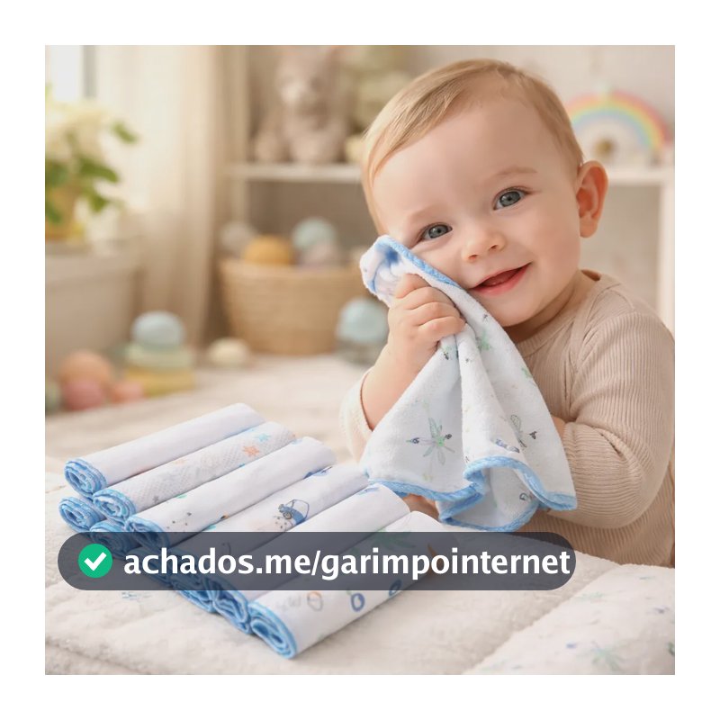 Kit 12 Paninhos De Boca Bebê Babete De Algodão Fralda Macio Azul