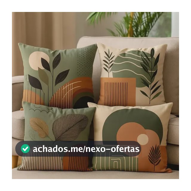 Kit 4 Capas De Almofadas Moderna 45x45 - Floral Verde E Bege