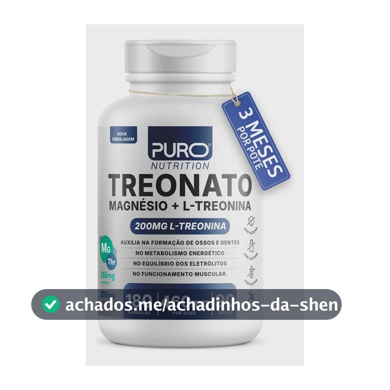 Treonato Puro Nutrition Magnésio + L-Treonina, Alto Teor de Magnésio por Porção, 180 Cápsula