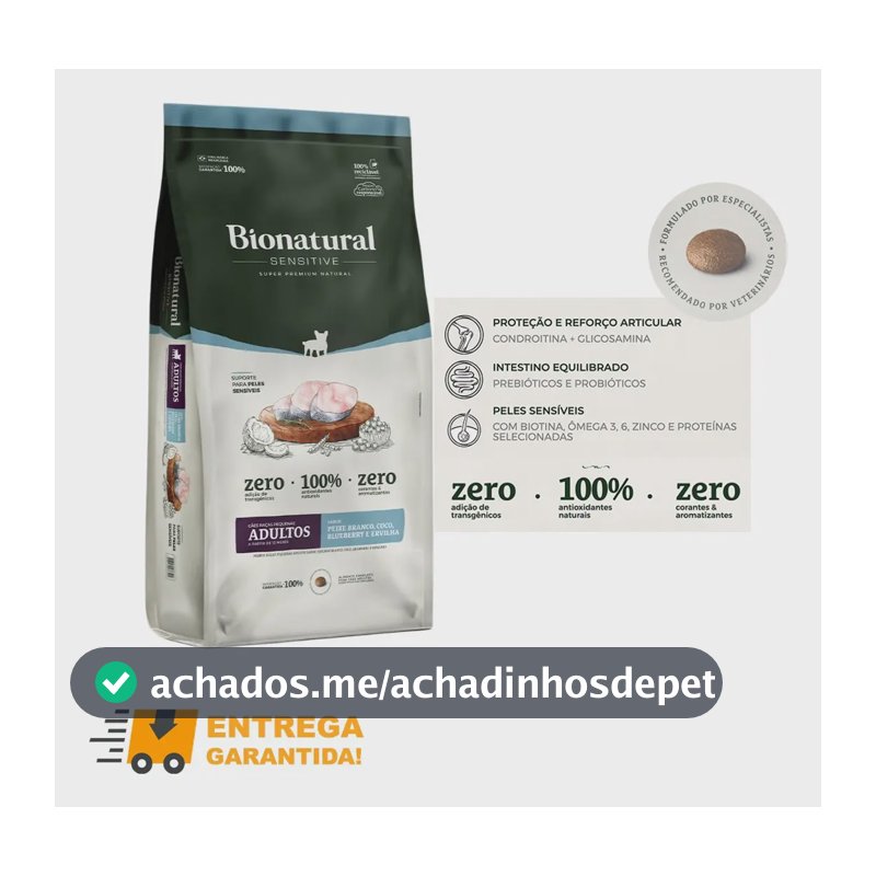 Racao Bionatural Sensitive Cao Pequeno Peixe Branco 10,1kg