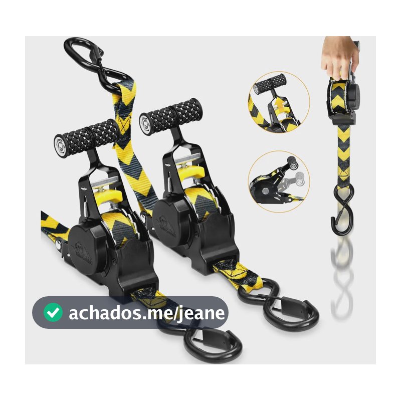 Kit 2 Cinta Catraca Retrátil Automática  Carga 800kg 3m 25mm Amarelo