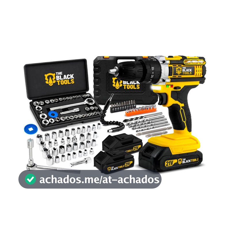 Parafusadeira Furadeira Impacto A Bateria 21V 3/8 Polegadas 10mm Com Maleta + Jogo De Soquetes 40 Peças The Black Tools