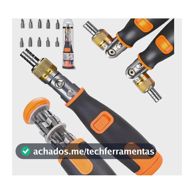 Kit Chave Catraca 1/4 12 Pçs Bits Fenda Philips Torx Soquete Amarelo