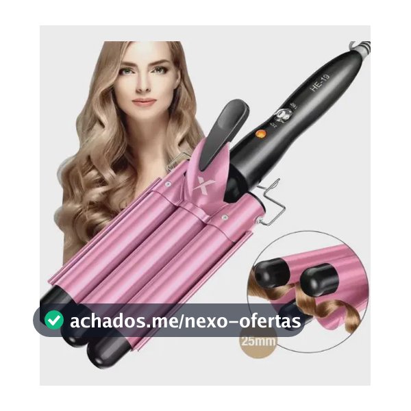 Chapinha Tripla Triondas Modelador Cabelo Cerâmica Tri-onda Ondulador Bivolt Cor Rosa Haixia
