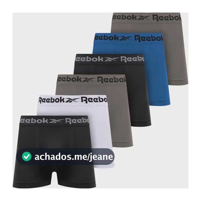 Kit 6 Cuecas Boxer Reebok Microfibra Sem Costura Original