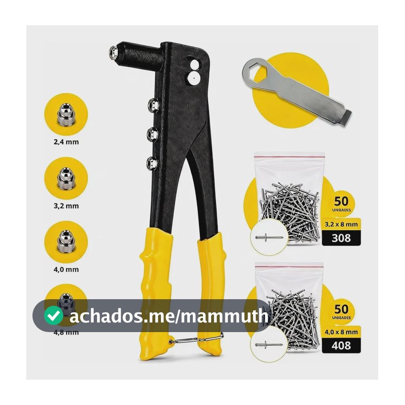 Rebitadeira Alicate Rebitador Manual 9,5'' + 100 Rebites 4