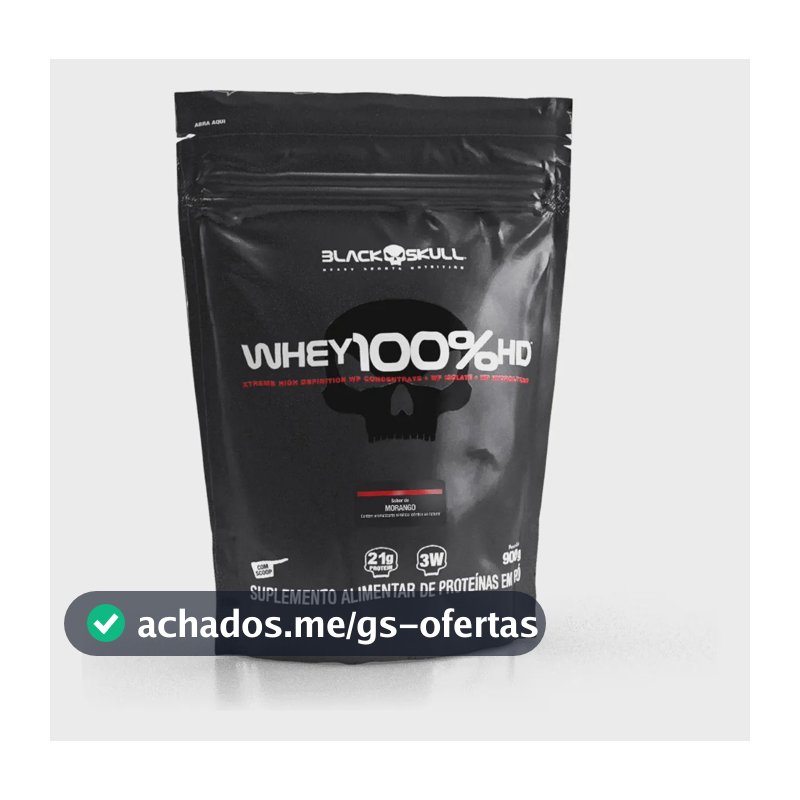 Proteína Black Skull Whey 100% HD em pó sabor Morango x 900g