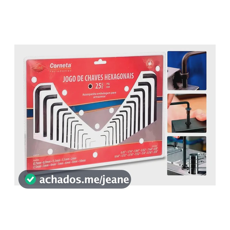Jogo Chave Allen Hexagonal Curta 25 Peças Corneta Cromo Vanádio