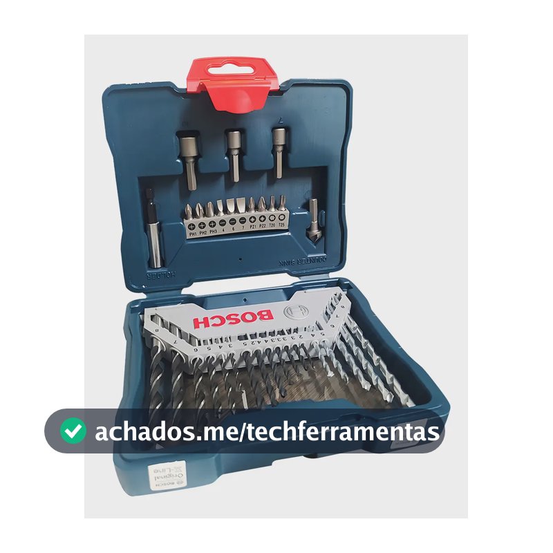 Kit Jogo de Brocas e Bits Bosch X-Line 33 Peças com Maleta Organizadora para Furadeira e Parafusadeira - Brocas para Madeira, Metal e Concreto