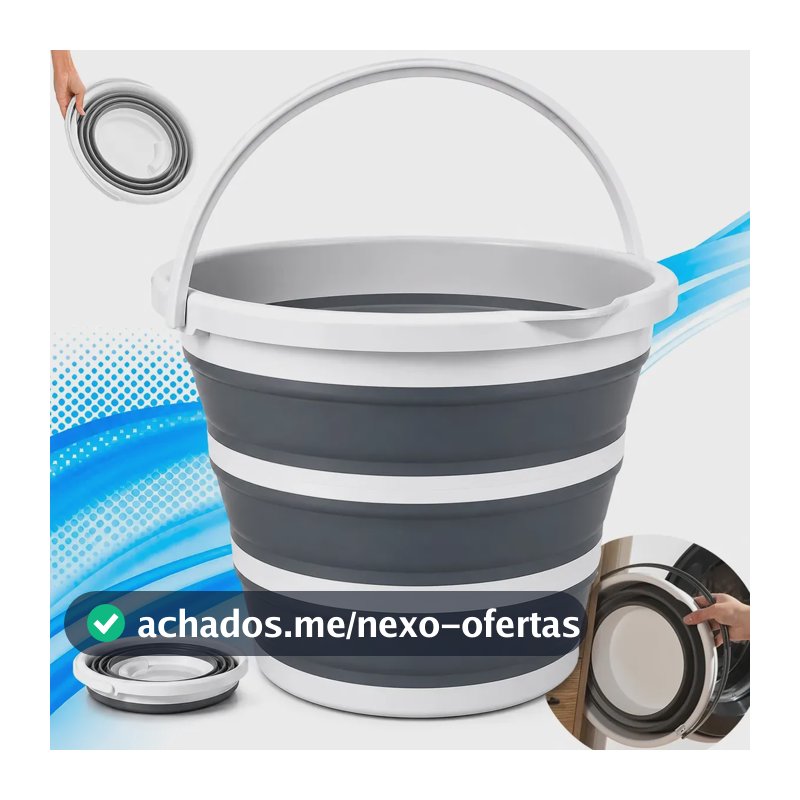 Balde Dobrável Com Alça Ecomixshop Balde Retrátil cinza 10L