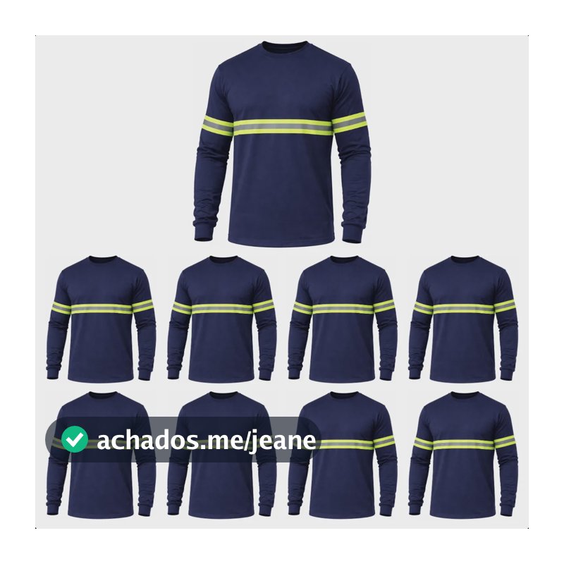 Kit 10 Camisa Manga Longa Faixa Refletiva Uv Uniforme Obra Azul-marinho Gg