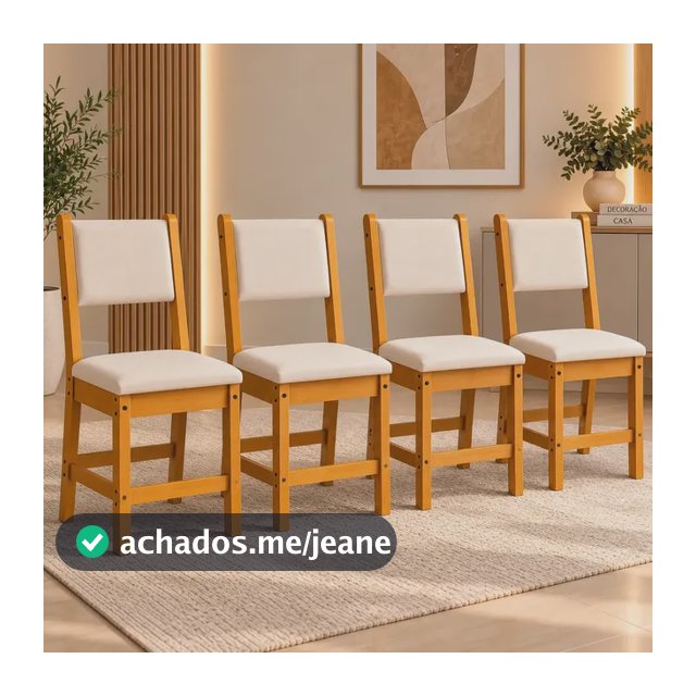 Kit Com 4 Cadeiras Estofadas Resistente Para Sala De Jantar Cozinha Poliman Lugano 186 Freijó Marfim
