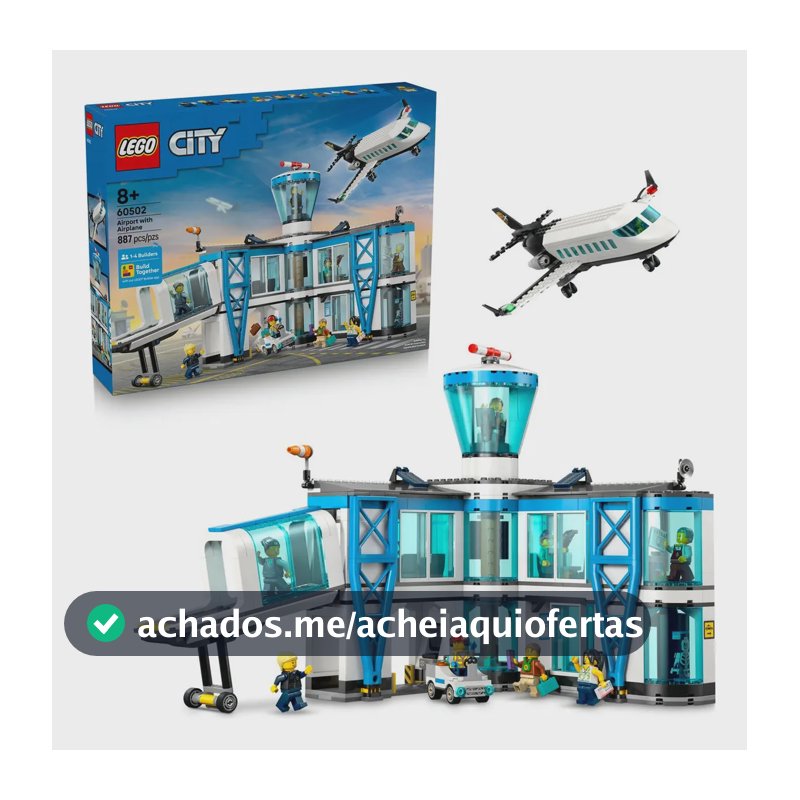 LEGO City Aeroporto Avião 60502 Jogo de Montar com 887 Peças e Acessórios para Idade 8