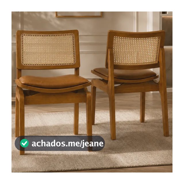 2 - Cadeiras Para Sala De Jantar Cadeira Em Madeira Maciça Courino Amêndoa Caramelo