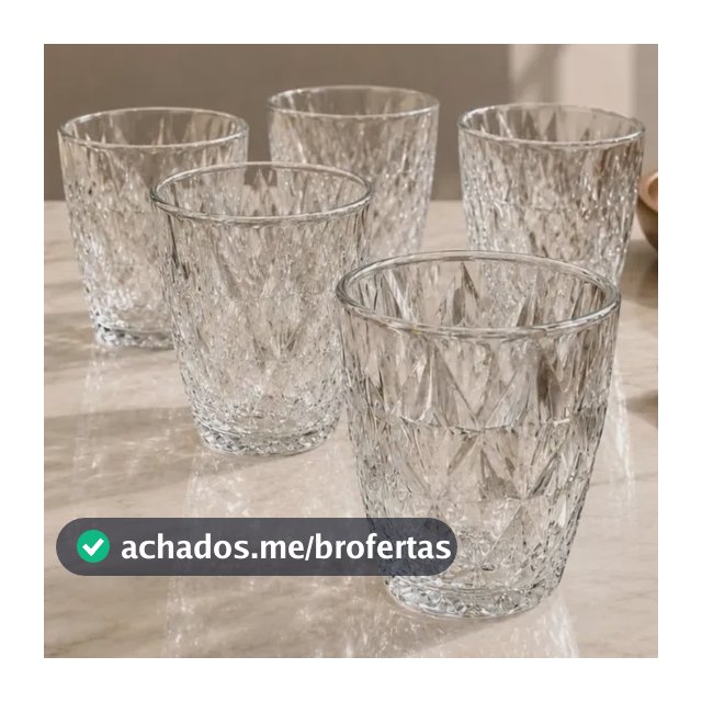 Jogo 6 Copos Baixos Diamond 300ml Vidro Resistente Diamante Transparente