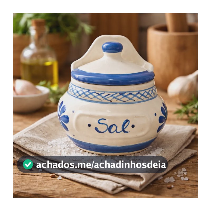 Saleiro Cerâmica Com Tampa 1kg Porta Sal Cozinha Decorativa Azul