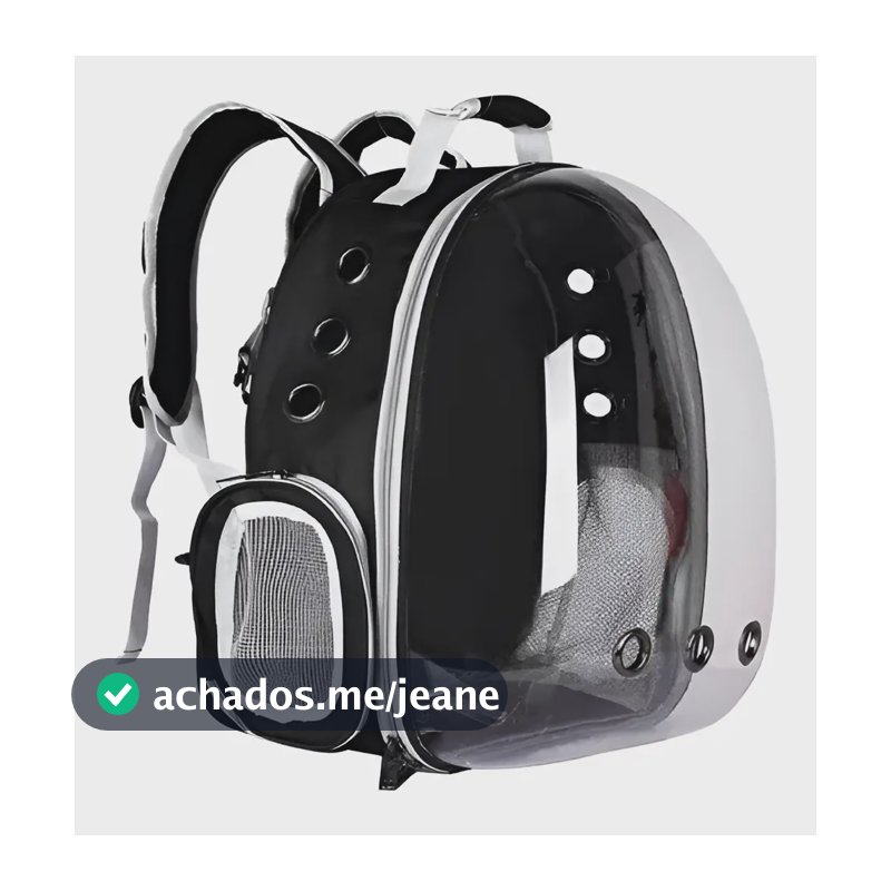 Mochila de transporte Pet Gatos e Cachorro Visão 360 Ventilação Transparente Passeio Preto