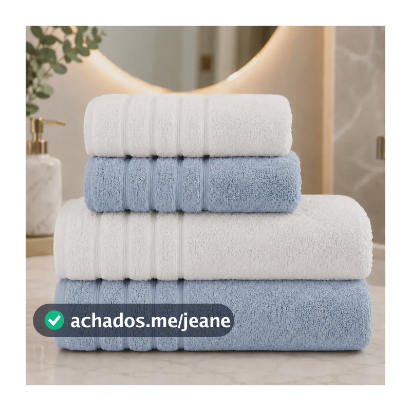 Jogo De Banho Camesa 500g/m Fio Penteado Macio Premium 4 Pç Azul / Branco Lisa