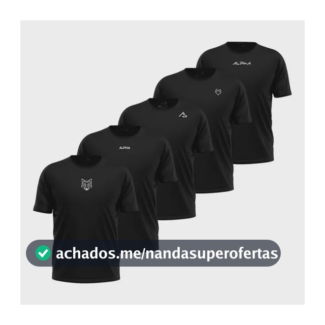 Kit 5 Camisetas Dry All Black Alpha