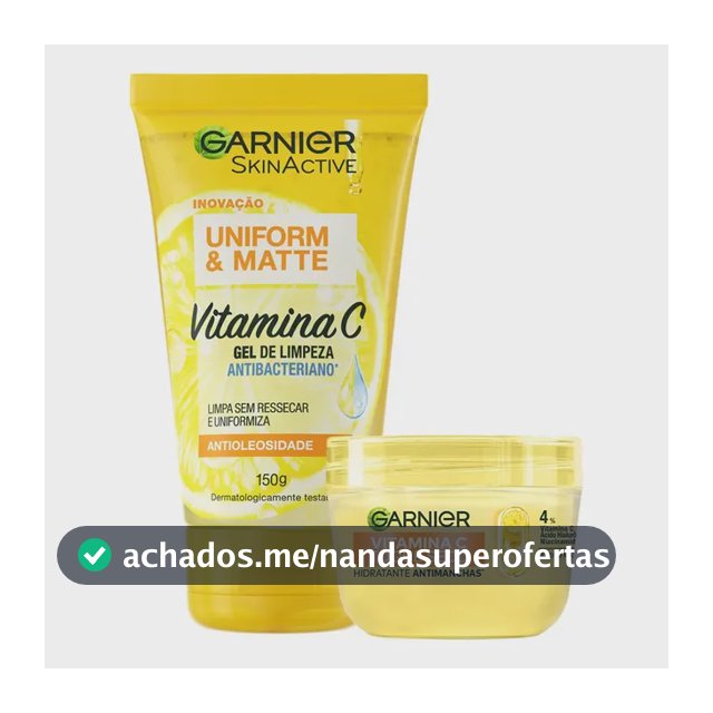 Kit Skincare Gel de Limpeza e Hidratante com Vitamina C, Ação Antioleosidade e Uniformizadora, Pele Iluminada e Hidratada, Uniform & Matte Garnier 150g