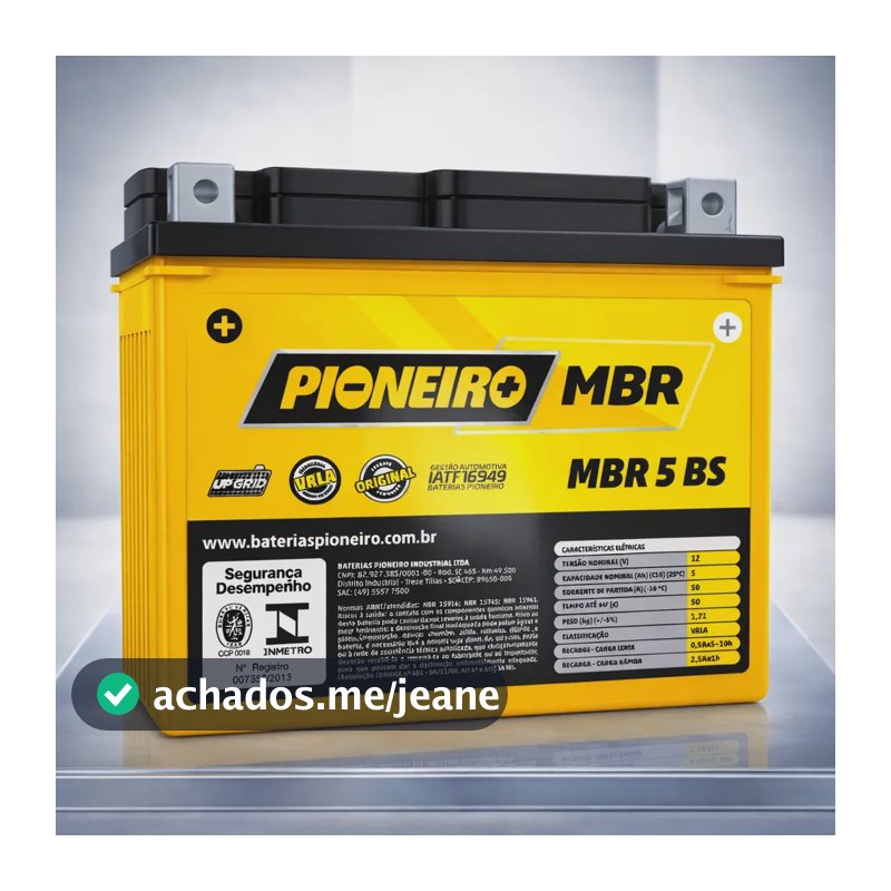 Bateria Moto Pioneiro MBR5-BS 12V 5Ah Honda CG Titan Biz Fan Bros 12V 5Ah Pop 110i Biz 125 CG 160 XRE 300 PCX NMAX 12V 5Ah AGM Selada