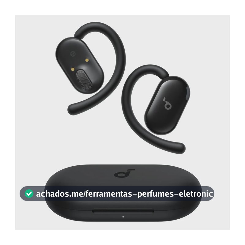 Soundcore V20i da Anker, Fone de Ouvido Bluetooth 5.4 Gamer Aberto Esportivo, LED Sincroniza Música, Graves Potentes 4 Microfones, Ganchos Ajustáveis, Confortável, Encaixe Perfeito, IP55 36H, Preto