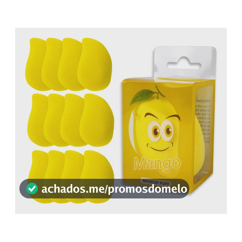Kit 12 Esponjas Manga Rosto Facial Maquiagem Base Make Box Amarelo Média