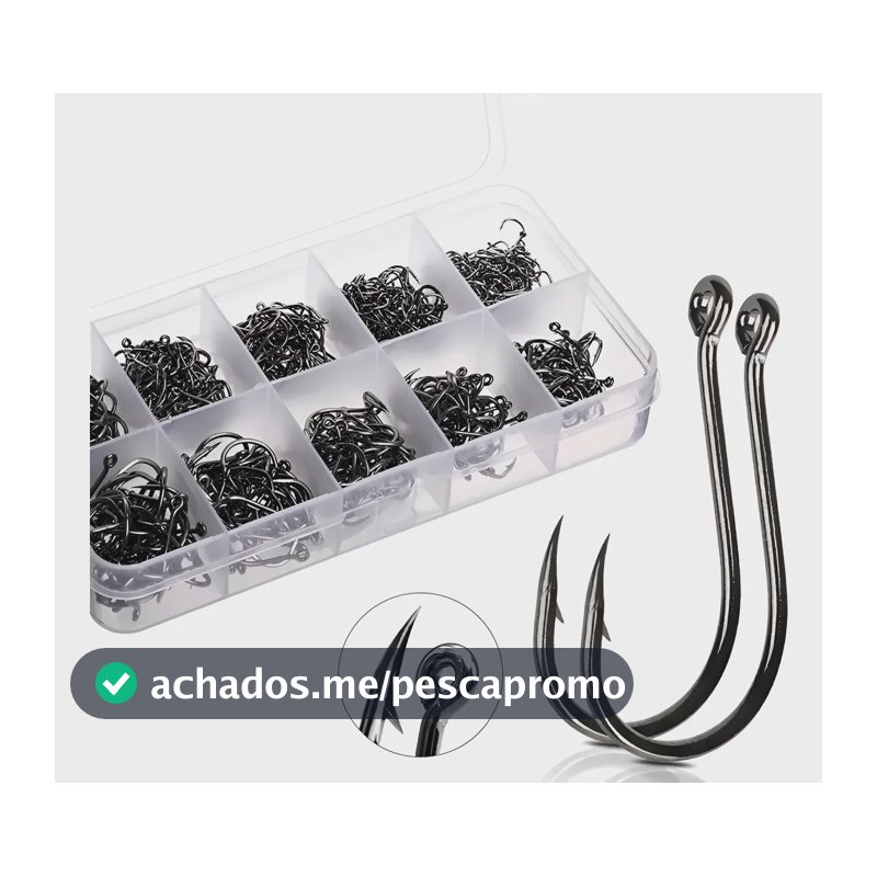 Kit Com 600 Anzóis Aço Carbono #3 Ao #12 + Caixa Pesca Anzol Preto