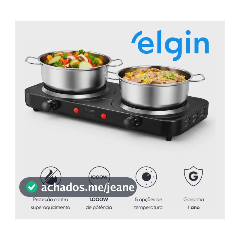 Fogão Cooktop Elétrico 2 Bocas Fogareiro Portátil 2000W Preto Elgin 127V Mesa Compacto Inox Alta Potência Camping Residencial Cozinha Prático Econômico Design Moderno Ecológico Rápido aquecimento