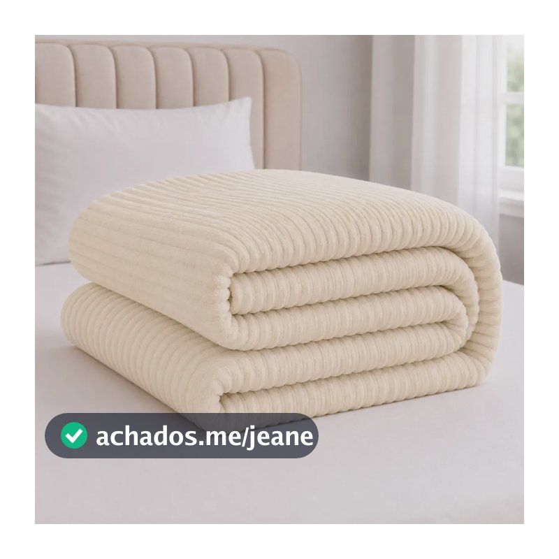Manta Coberta Soft Casal Padrão Canelada Antialergica Macia 650 G Perola
