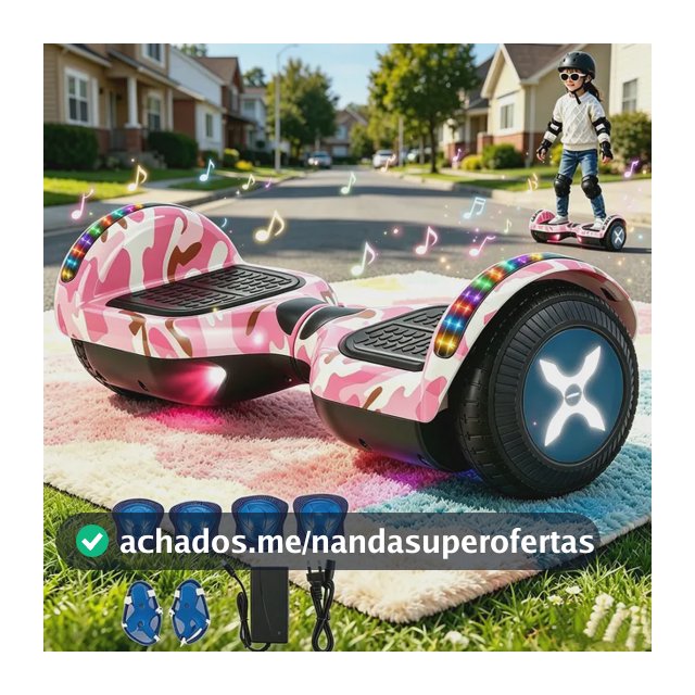 Skate Hoverboard Elétrico Led Light Com Bluetooth E Alça Rosa
